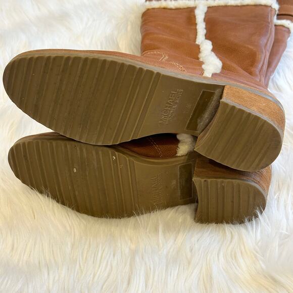 Michael Kors Casey Over The Knee Boots Leather Shearling Lined Buckle Heeled - Picture 12 of 14